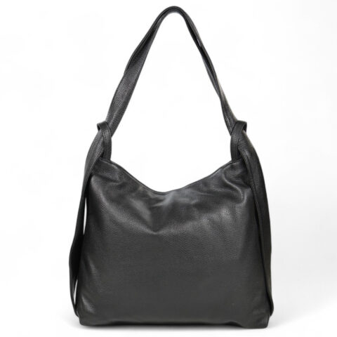Passaggio Leather Τσάντα Ώμου-Σακίδιο Πλάτης Από Γνήσιο Δέρμα (Μαύρο-Italy)