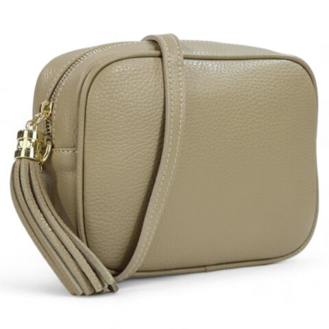 Passaggio Leather Τσάντα Ώμου-Χιαστή από Γνήσιο Δέρμα (Italy-Σκούρο Μπεζ/Taupe Chiaro)