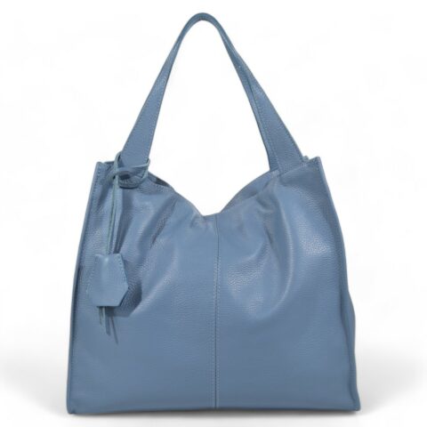 Passaggio Leather Μεγάλη Τσάντα Ώμου Από Γνήσιο Μαλακό Ιταλικό Δέρμα (Celeste Σκούρο XL size)