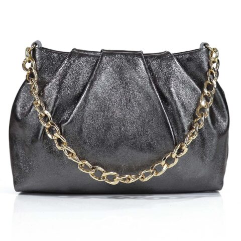 Passaggio Leather Τσάντα Ώμου-Χιαστί Με Αλυσίδα Από Γνήσιο Δέρμα (Italy-Gunmetal)