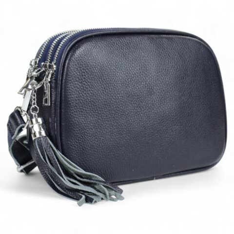 Passaggio Leather Τσάντα Ώμου-Χιαστί Από Γνήσιο Δέρμα Τριθέσια (S.Μπλε)