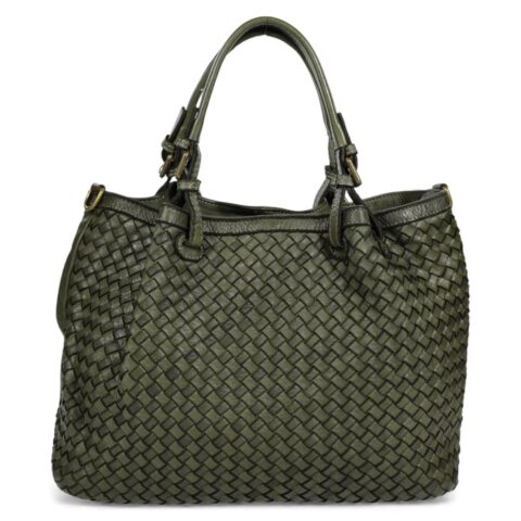 Passaggio Leather Shopper Από Γνήσιο Πλεκτό Vintage Δέρμα(Italy-Λαδί)