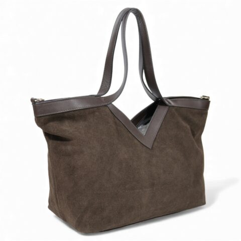 Italian Suede Leather Tote Τσάντα C395 Dark Brown